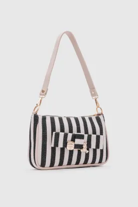 Kate Black Buckled Denim Baguette Bag