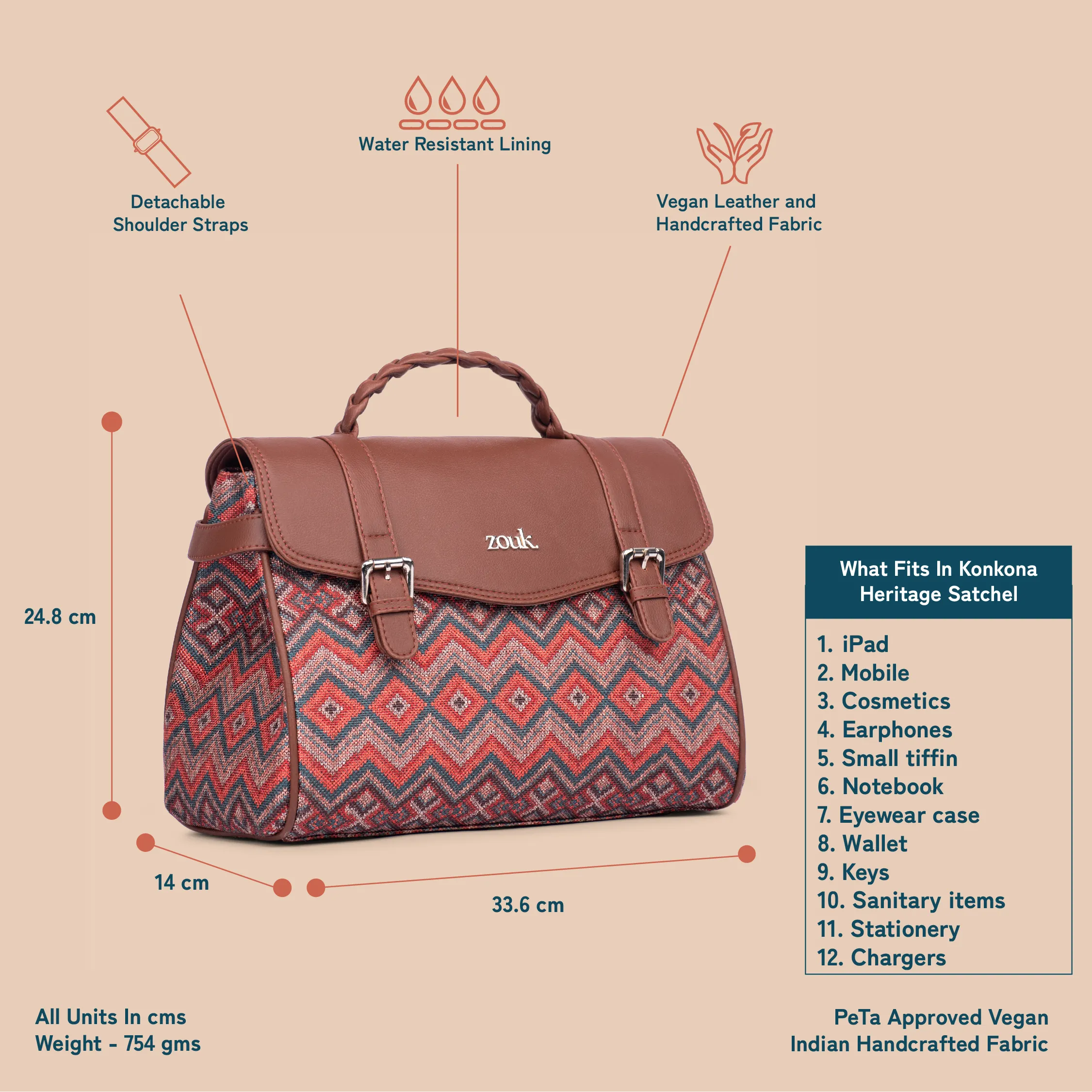Konkona Heritage Satchel Bag - Gwalior Weaves