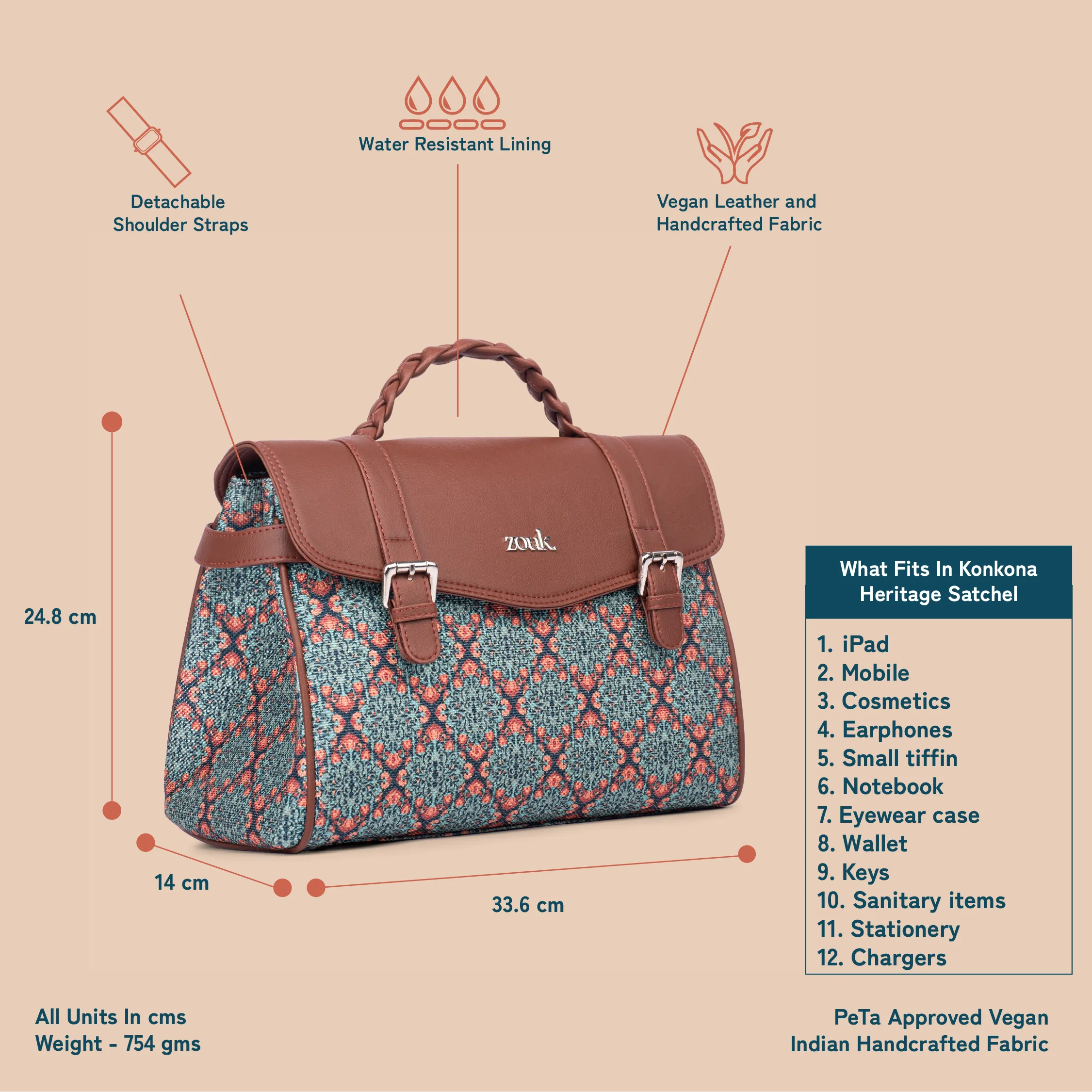 Konkona Heritage Satchel Bag - Kolkata Nouveau