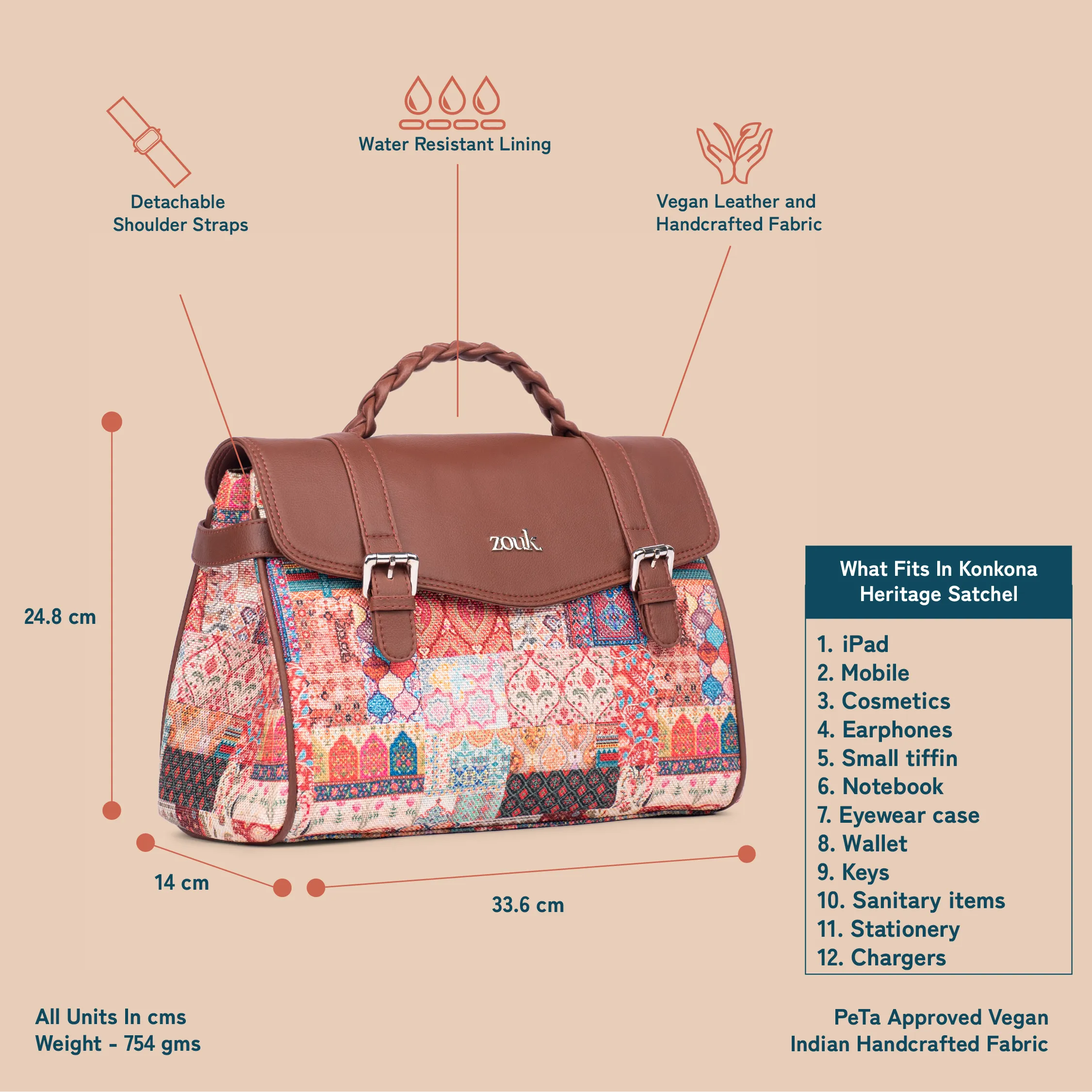 Konkona Heritage Satchel Bag - Kutch Gamthi