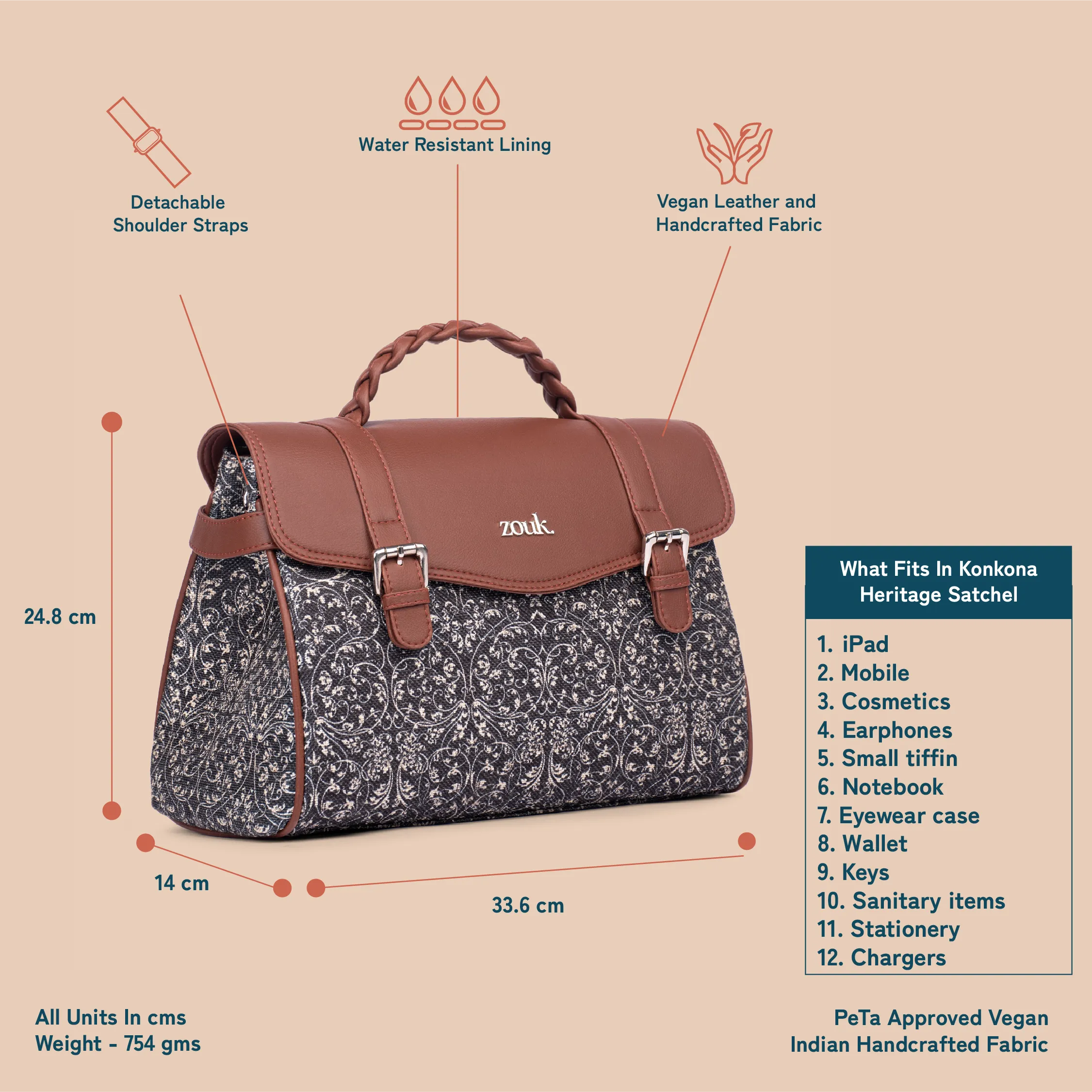 Konkona Heritage Satchel Bag - Lattice Lace