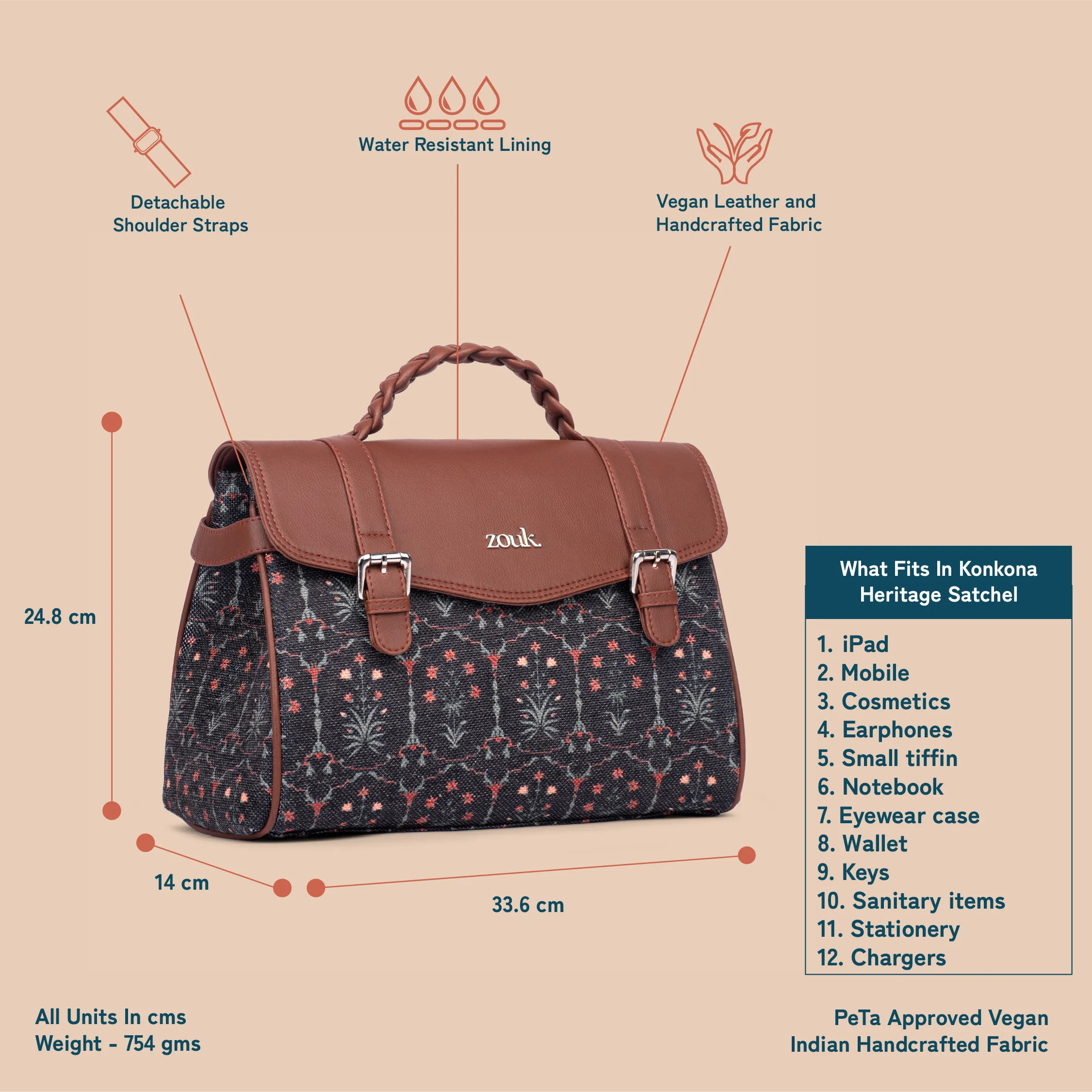 Konkona Heritage Satchel Bag - Taj Guldasta