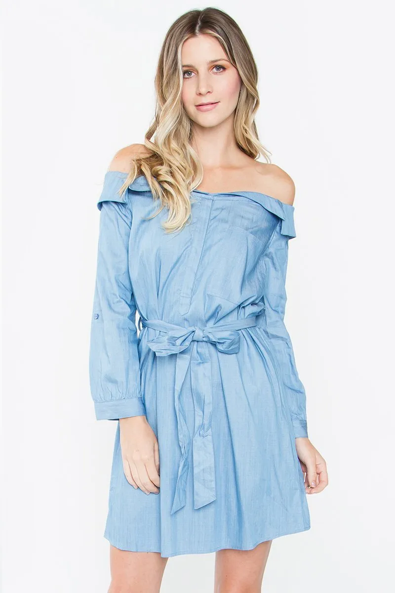 Kyrie Chambray Off The Shoulder Dress