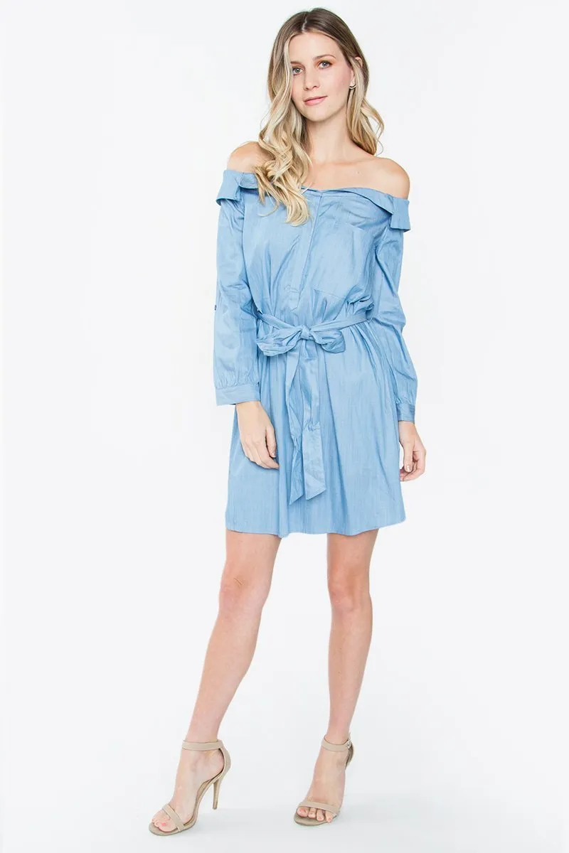 Kyrie Chambray Off The Shoulder Dress