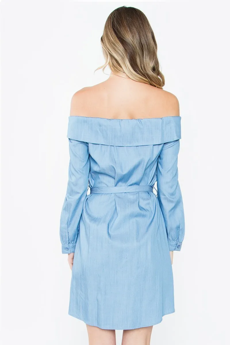 Kyrie Chambray Off The Shoulder Dress