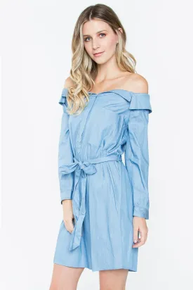 Kyrie Chambray Off The Shoulder Dress