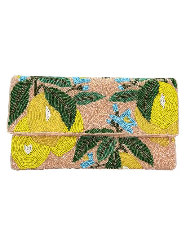 Lemon Pattern Handmade Beaded Clutch