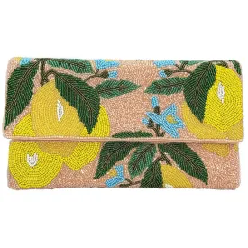 Lemon Pattern Handmade Beaded Clutch