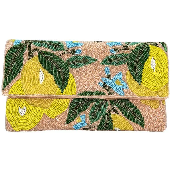 Lemon Pattern Handmade Beaded Clutch