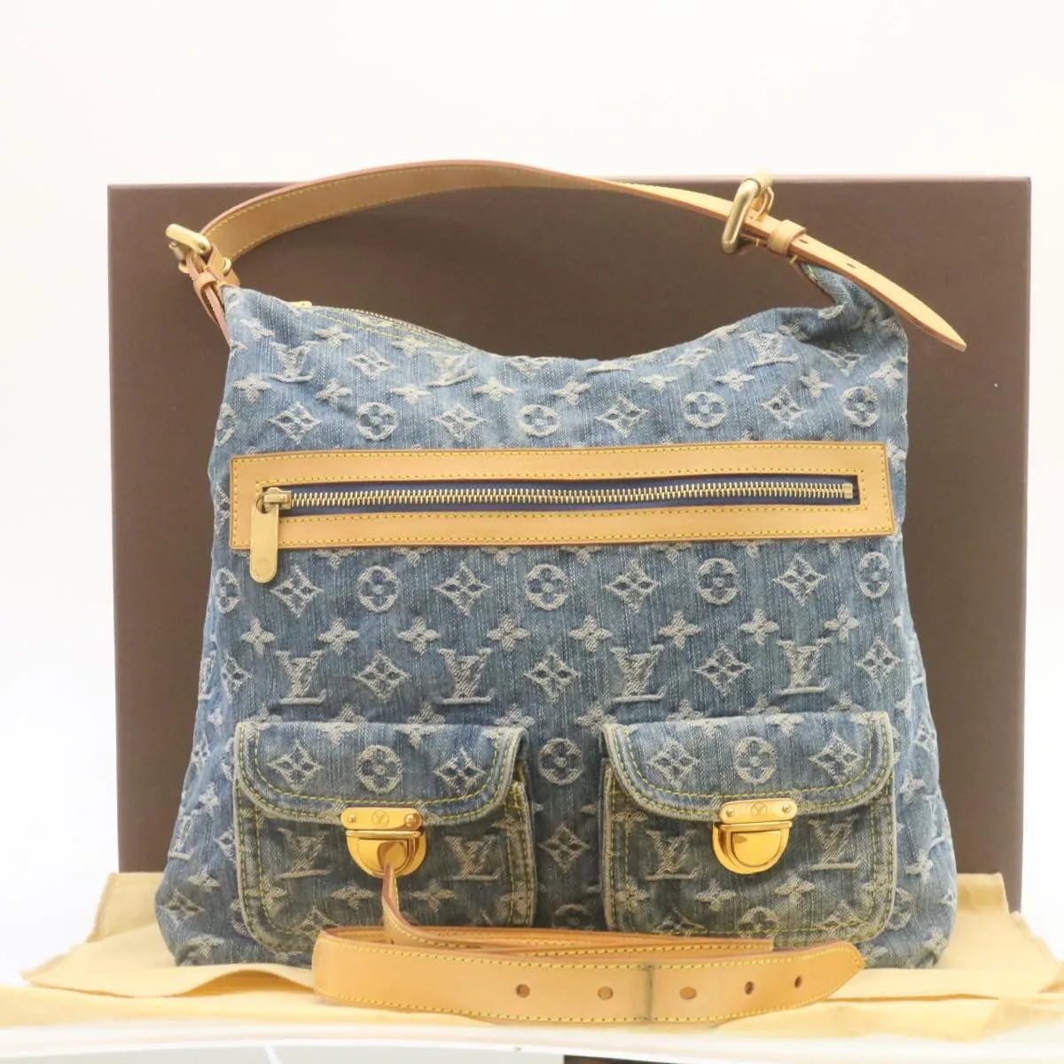 LOUIS VUITTON Monogram Denim Buggy GM Shoulder Bag Blue M95048 LV Auth 28314A