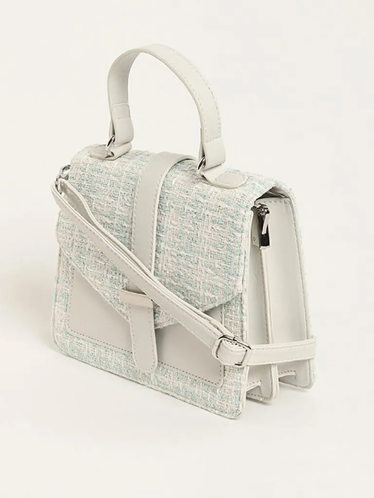 LOV White Textured Tweed Satchel Bag