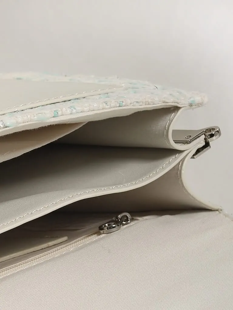 LOV White Textured Tweed Satchel Bag
