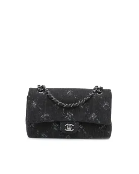 Medium Denim Double Flap Shoulder Bag with Woven Chain Straps