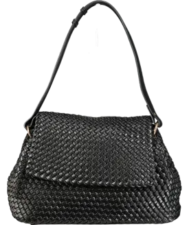 Melie Bianco Black Natalia Woven Recycled Vegan Leather Shoulder Bag
