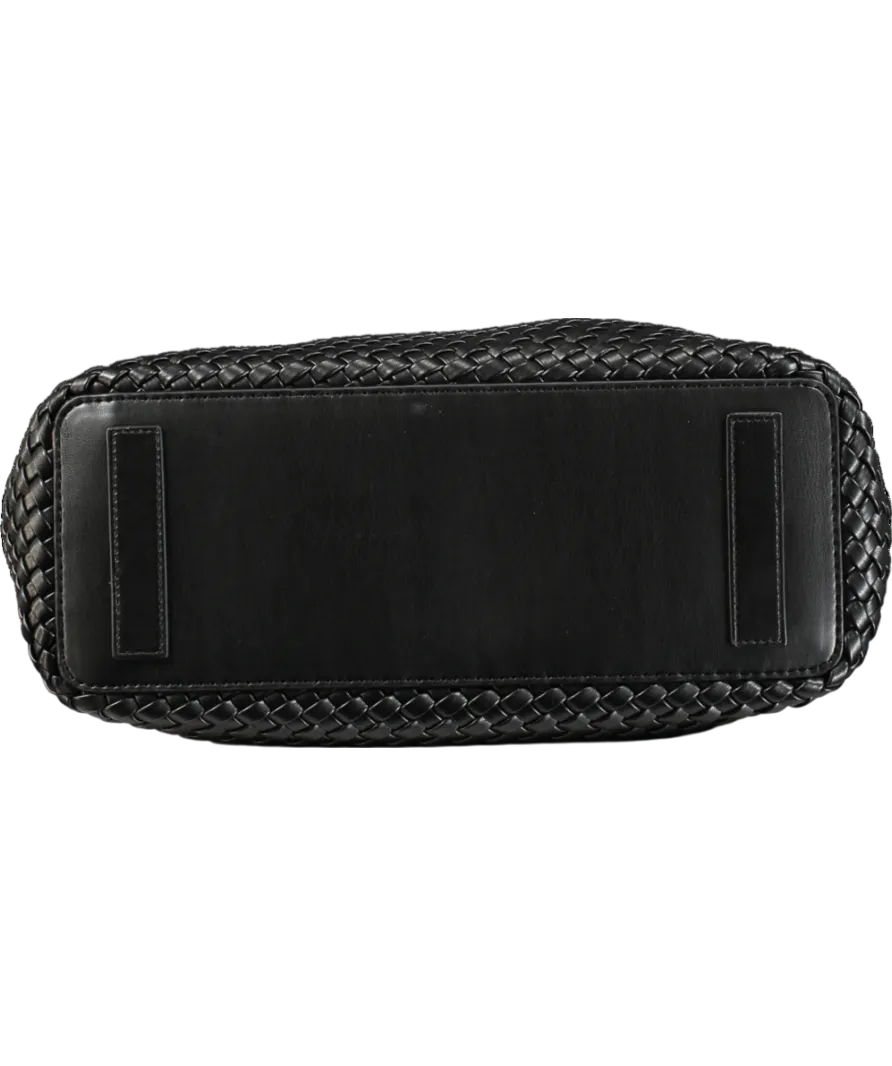 Melie Bianco Black Natalia Woven Recycled Vegan Leather Shoulder Bag