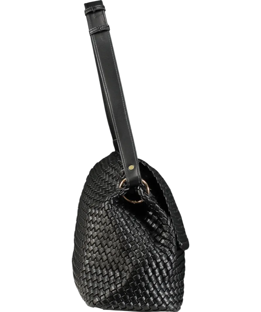 Melie Bianco Black Natalia Woven Recycled Vegan Leather Shoulder Bag