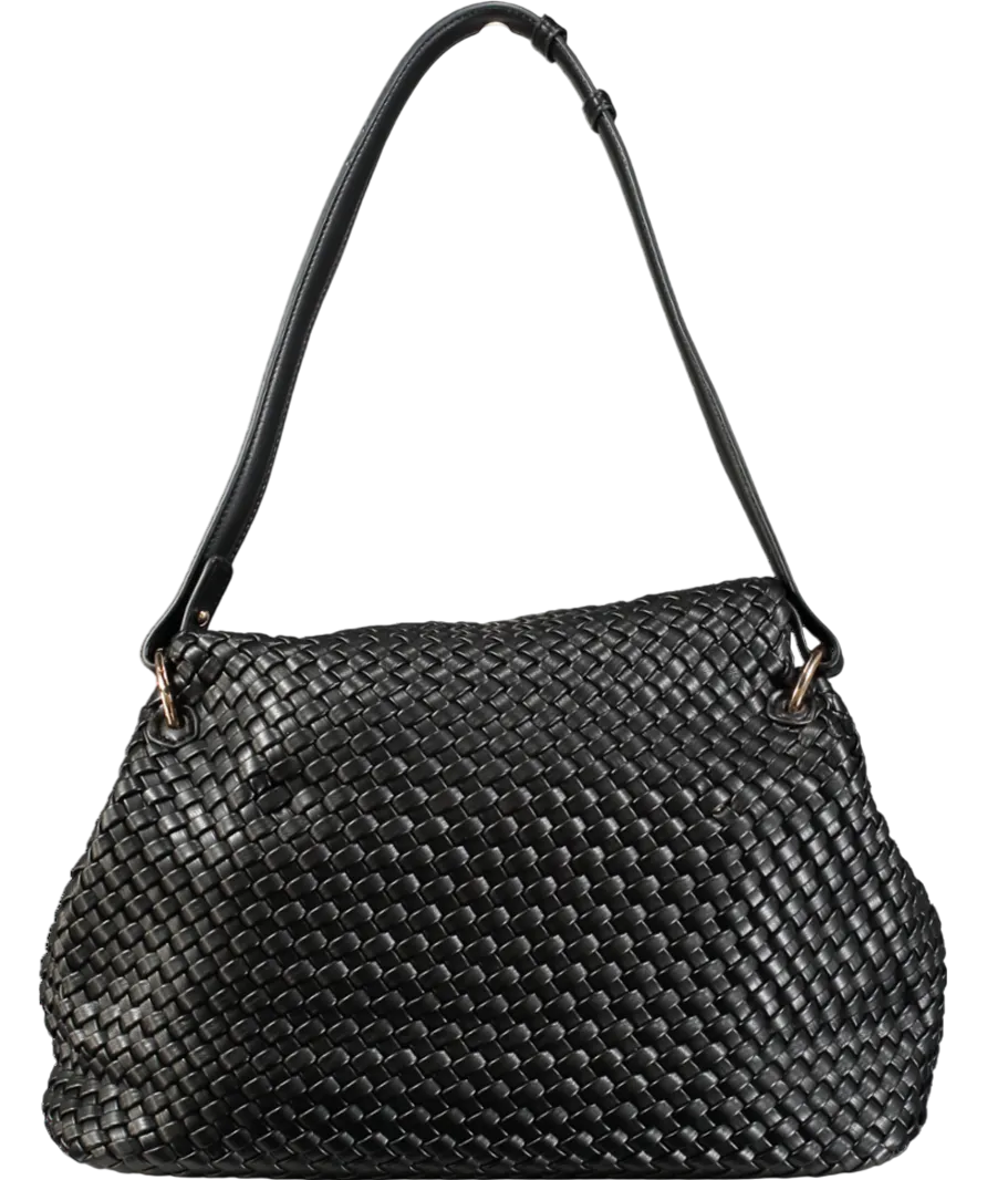 Melie Bianco Black Natalia Woven Recycled Vegan Leather Shoulder Bag