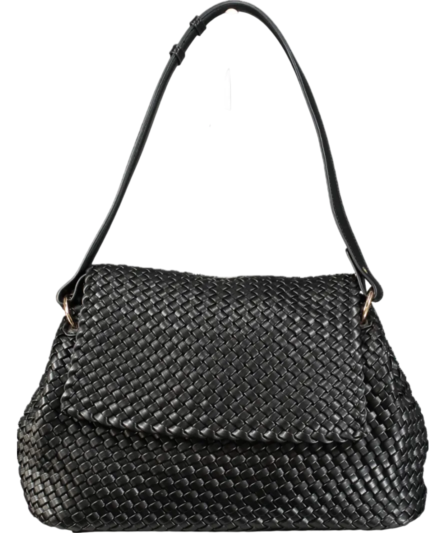 Melie Bianco Black Natalia Woven Recycled Vegan Leather Shoulder Bag