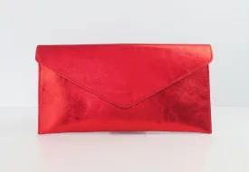 Metallic Scarlet Red Envelope Clutch Bag