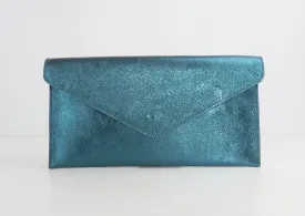 Metallic Teal Blue Cyan Blue Envelope Clutch Bag