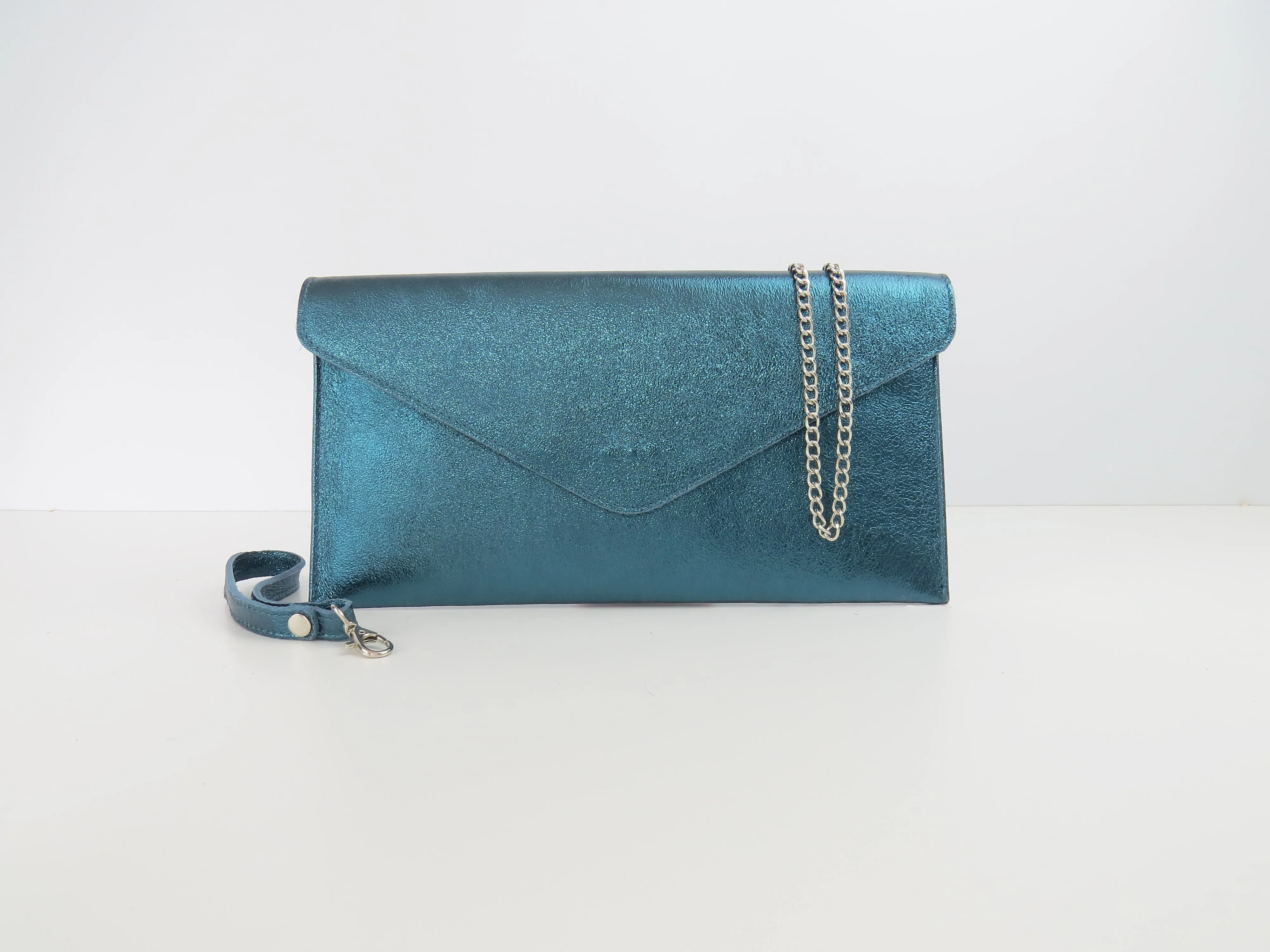Metallic Teal Blue Cyan Blue Envelope Clutch Bag