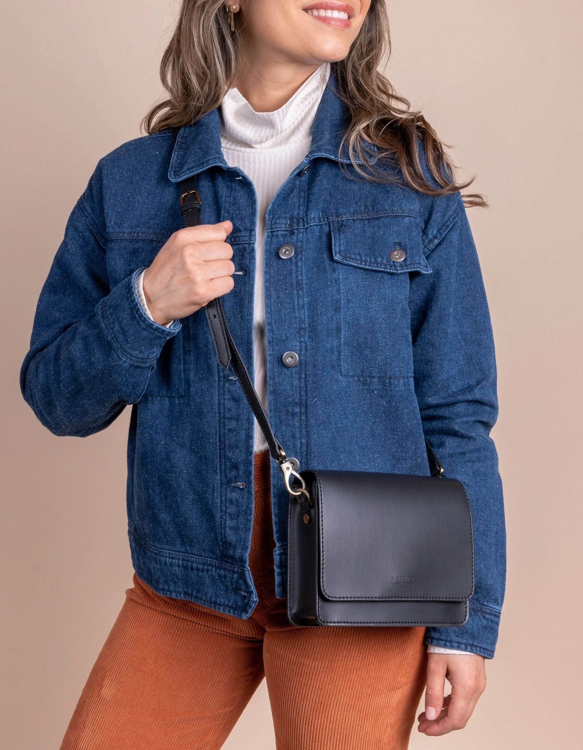 Mini Audrey Apple Leather Vegan Crossbody | Black