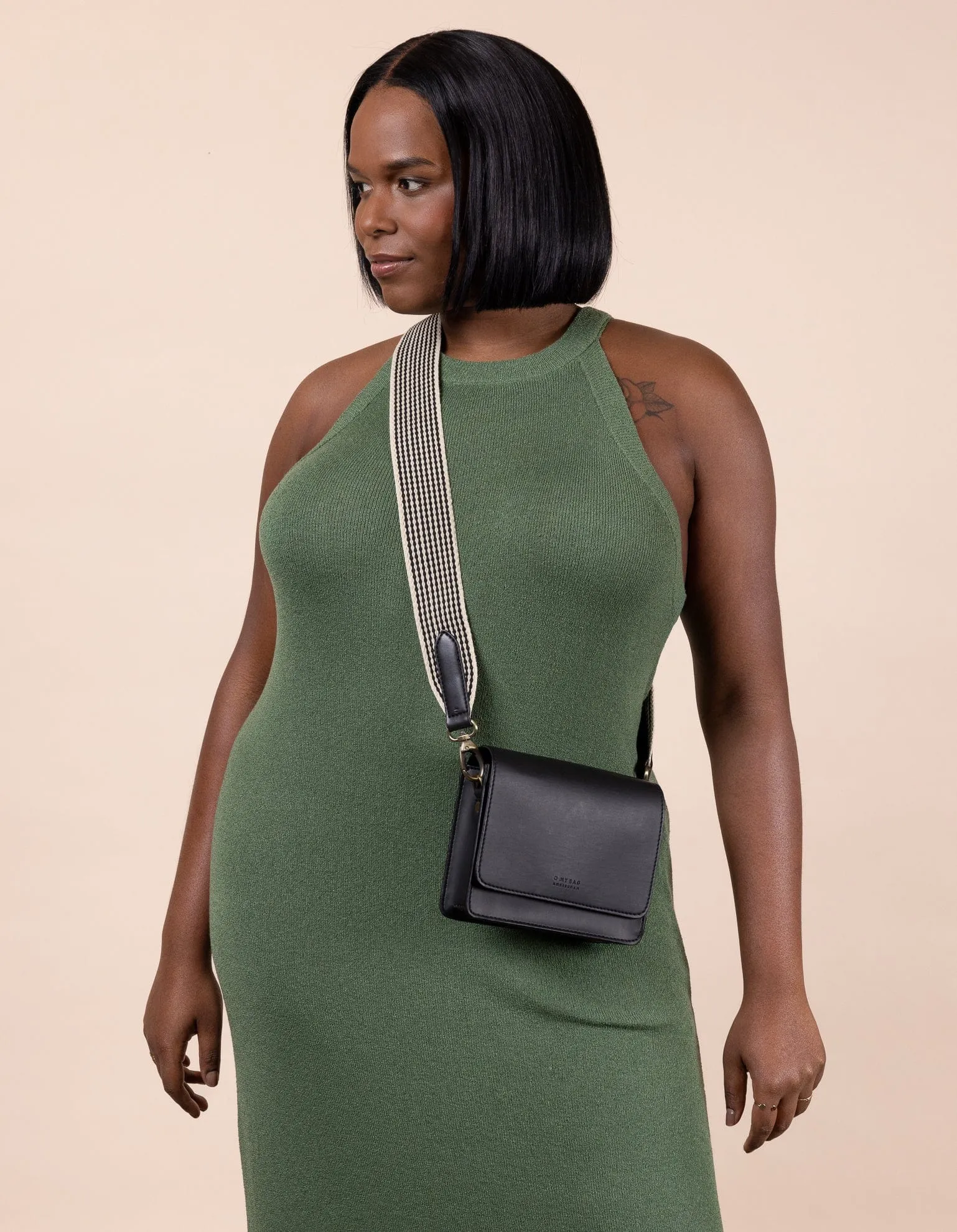 Mini Audrey Apple Leather Vegan Crossbody | Black