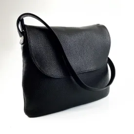 Minny Satchel with back pocket in black pebble leather
