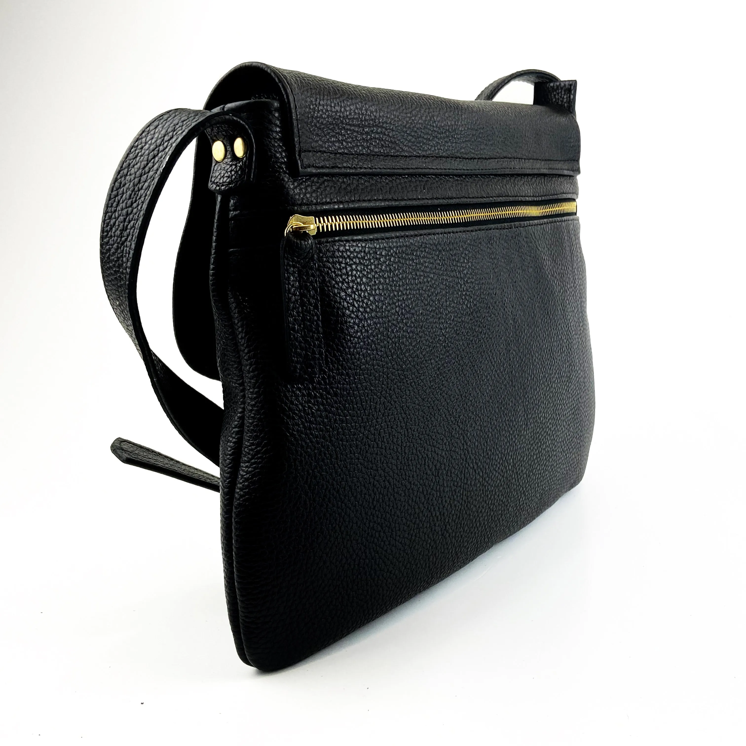 Minny Satchel with back pocket in black pebble leather