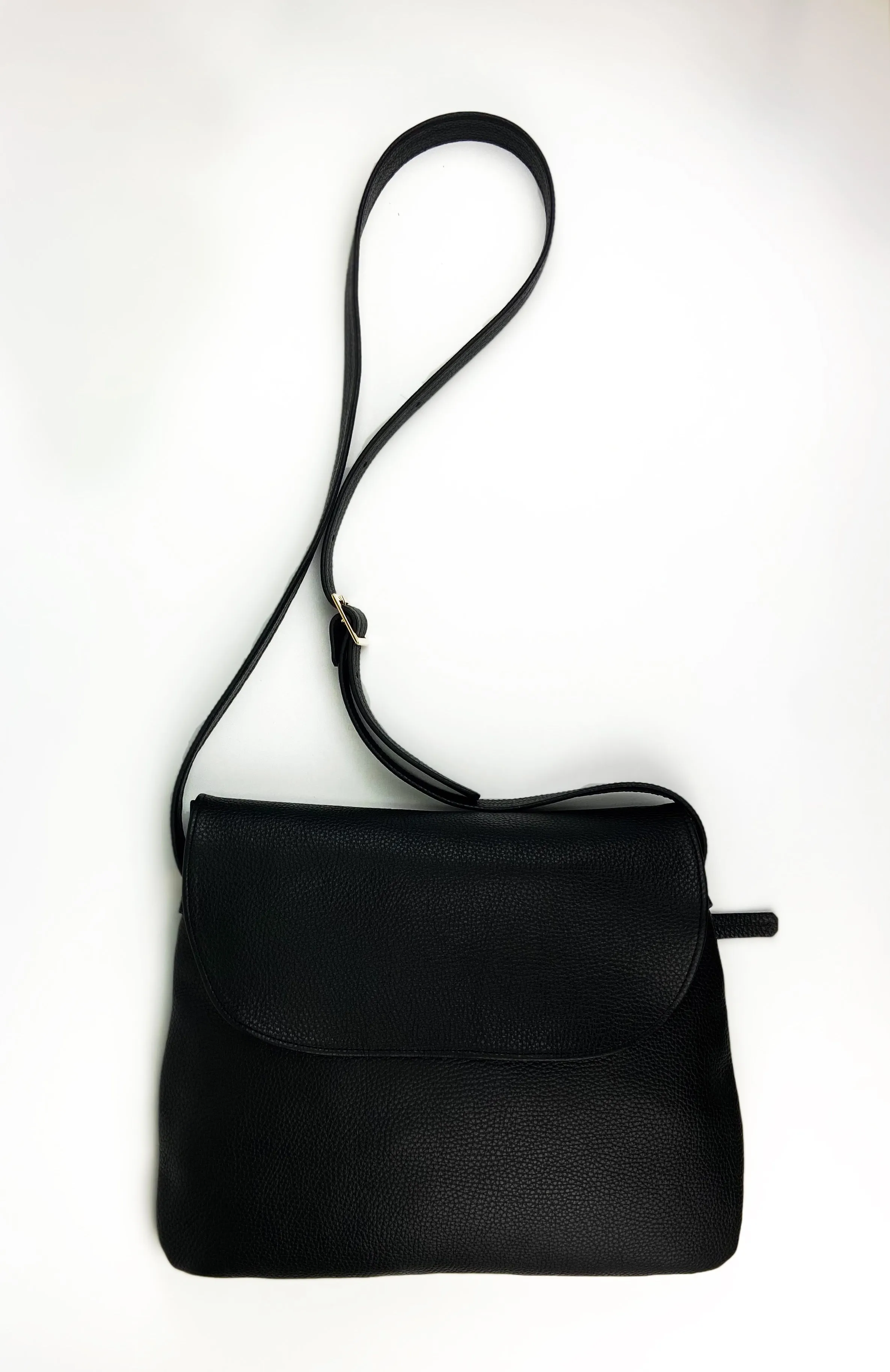 Minny Satchel with back pocket in black pebble leather