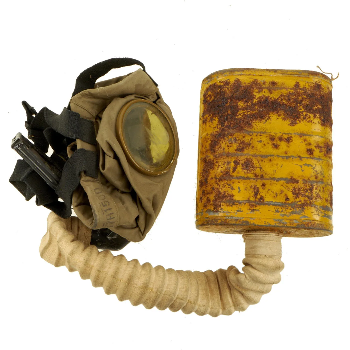Original U.S. WWI M1917 Textured Paint Doughboy Helmet with SBR Gas Mask & Filter in Bag
