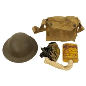 Original U.S. WWI M1917 Textured Paint Doughboy Helmet with SBR Gas Mask & Filter in Bag