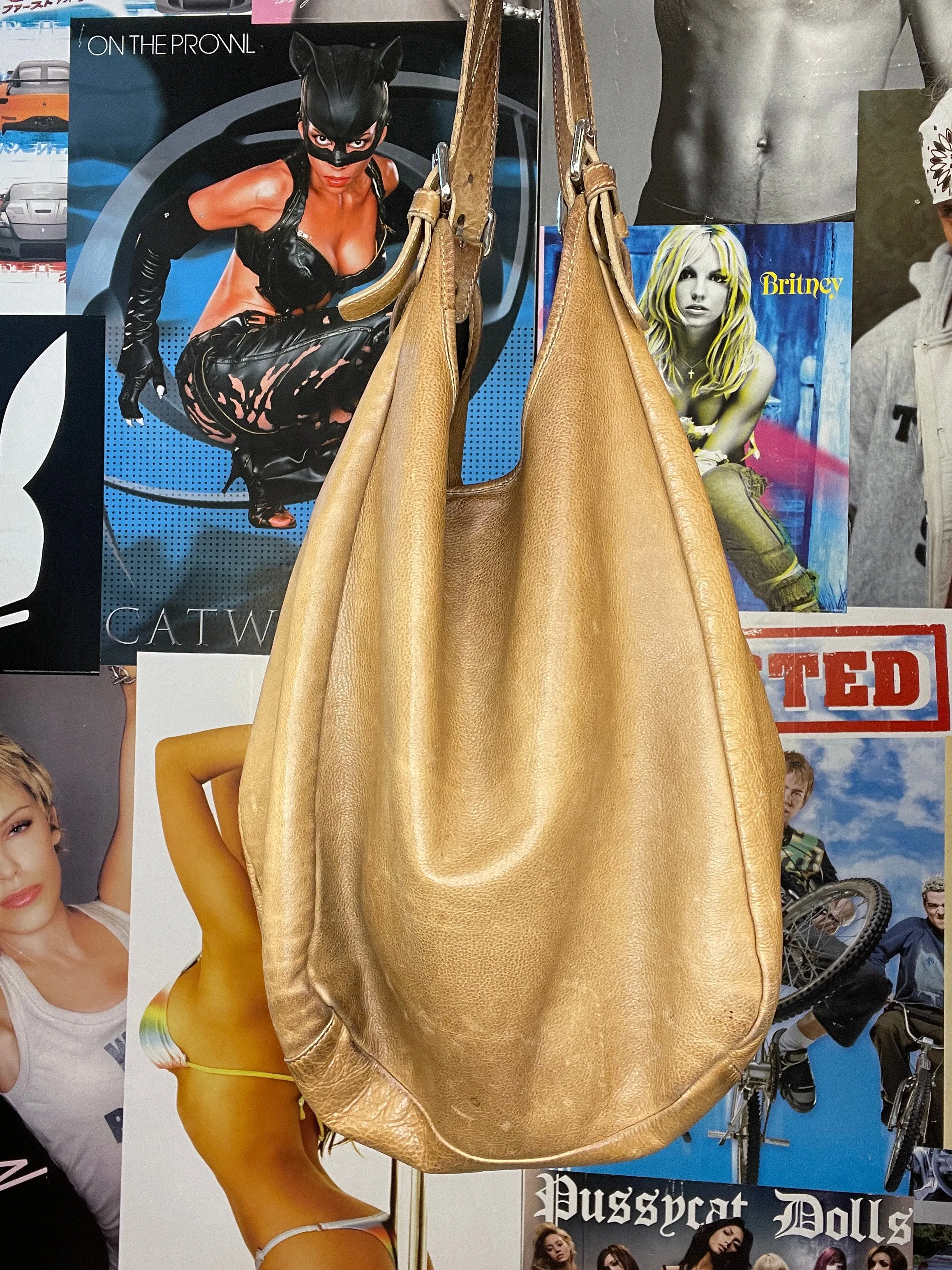 oversized genuine leather shoulder bag
