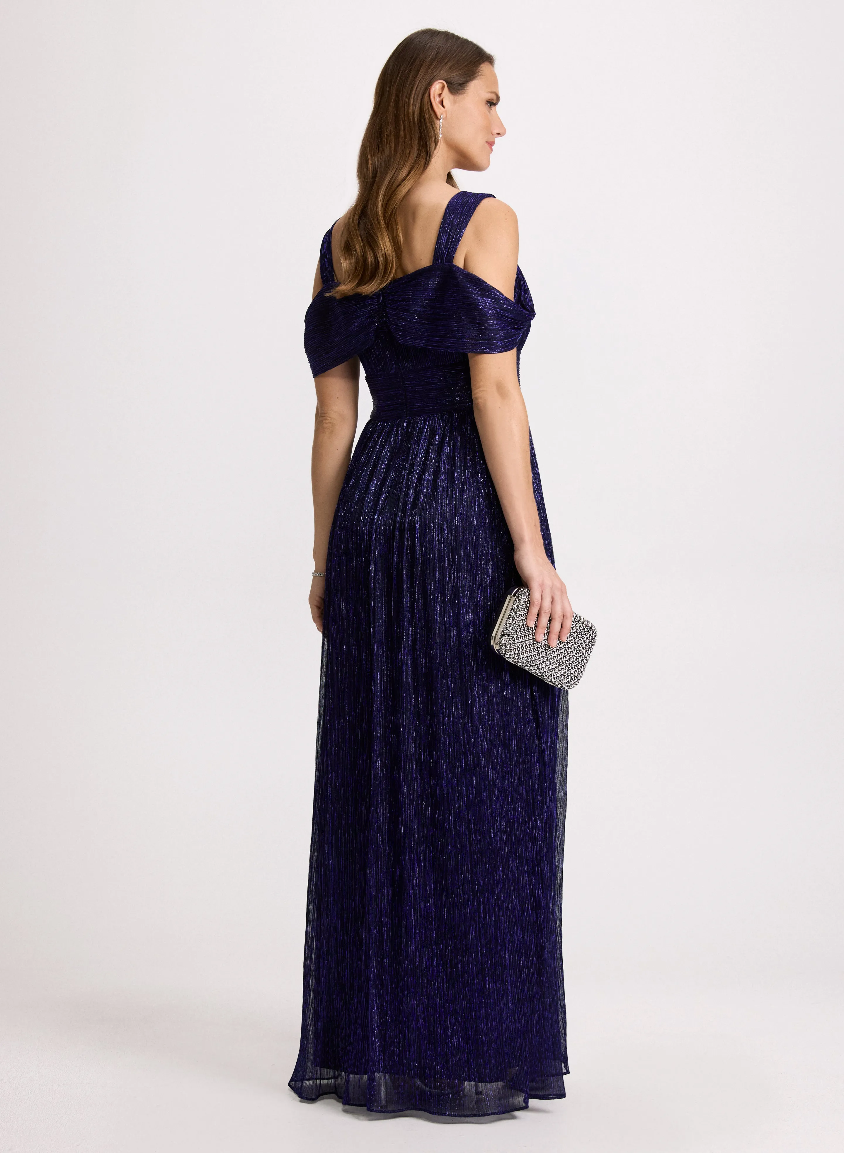 Pleated Metallic Evening Dress