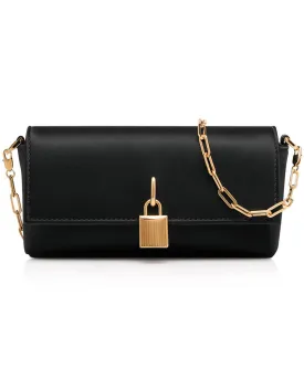 Satin Padlock Clutch in Black