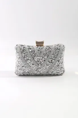 Silver Embellished Hard Shell Clutch