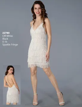 Stella Couture 22780 Size 4, 18 Black Short Beaded Fringe Backless Homecoming Dress Formal Cocktail Gown