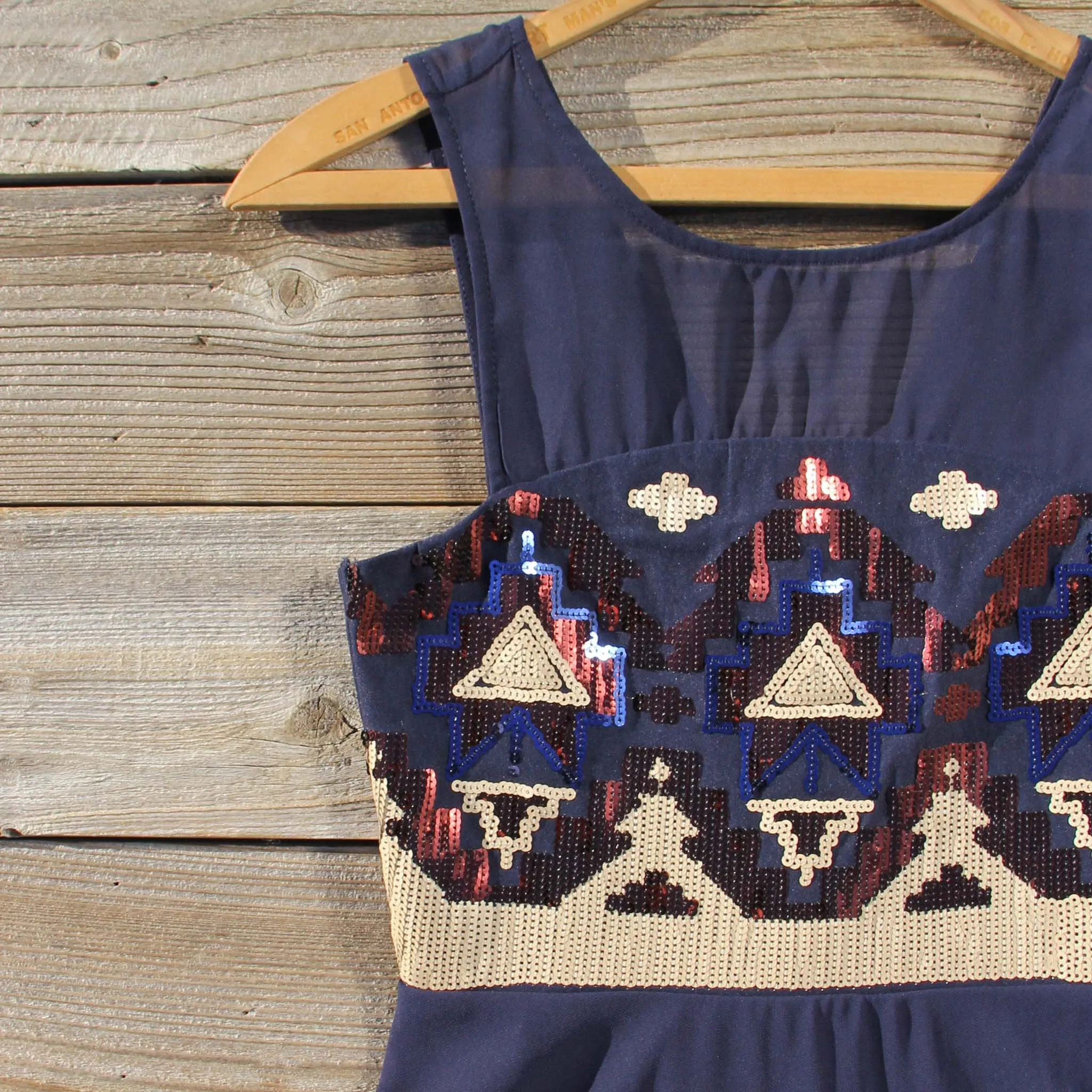 Stone Spell Beaded Dress in Navy