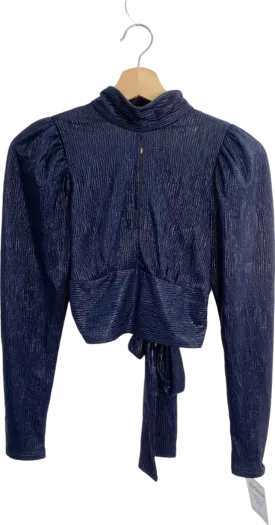 Topshop Navy Metallic Tie-Waist Blouse UK 8