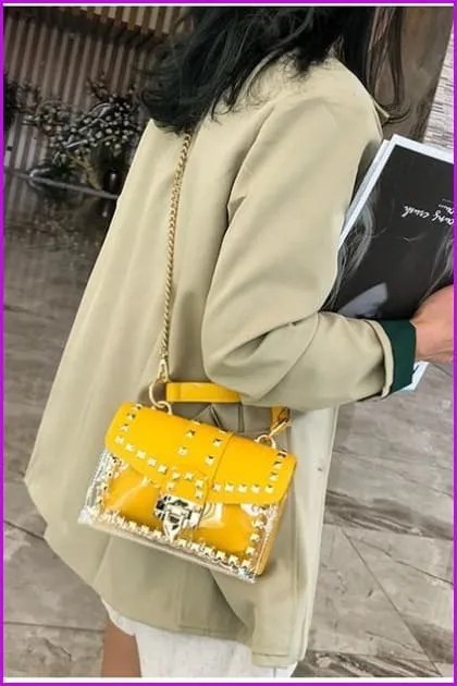 Transparent Jelly Rivet Handbag Cross Body Bag F072