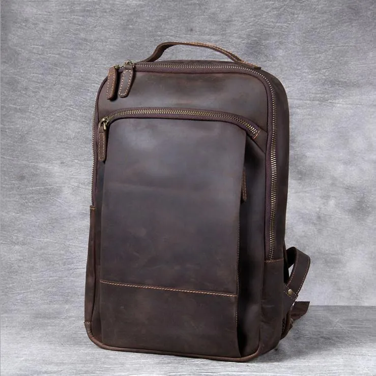Vintage Mens Leather Backpack Retro Rucksack Travel Bag