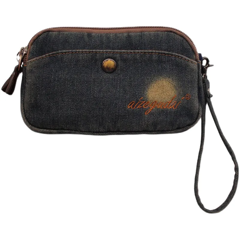 Vintage Womens Blue Denim Phone Shoulder Bag Denim Crossbody Purse for Women