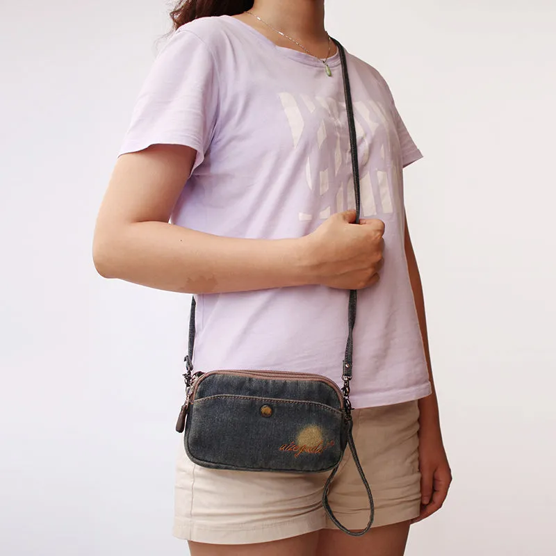 Vintage Womens Blue Denim Phone Shoulder Bag Denim Crossbody Purse for Women