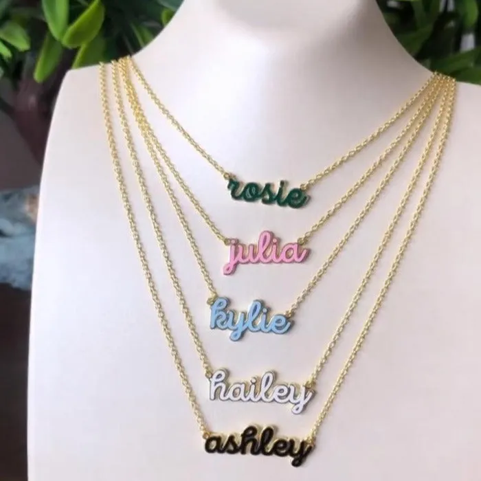 Water Resistant Custom Cursive Enamel Necklace