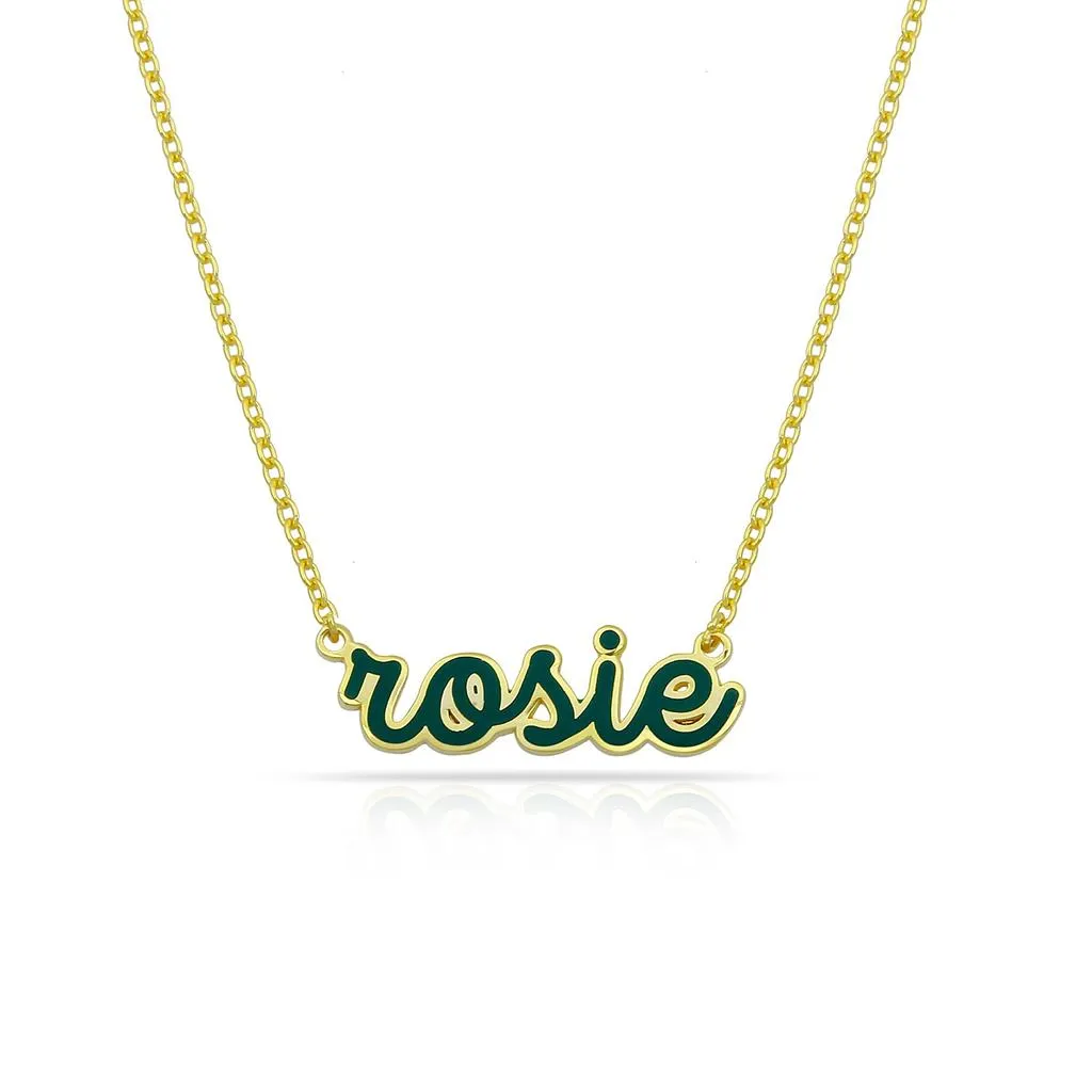Water Resistant Custom Cursive Enamel Necklace