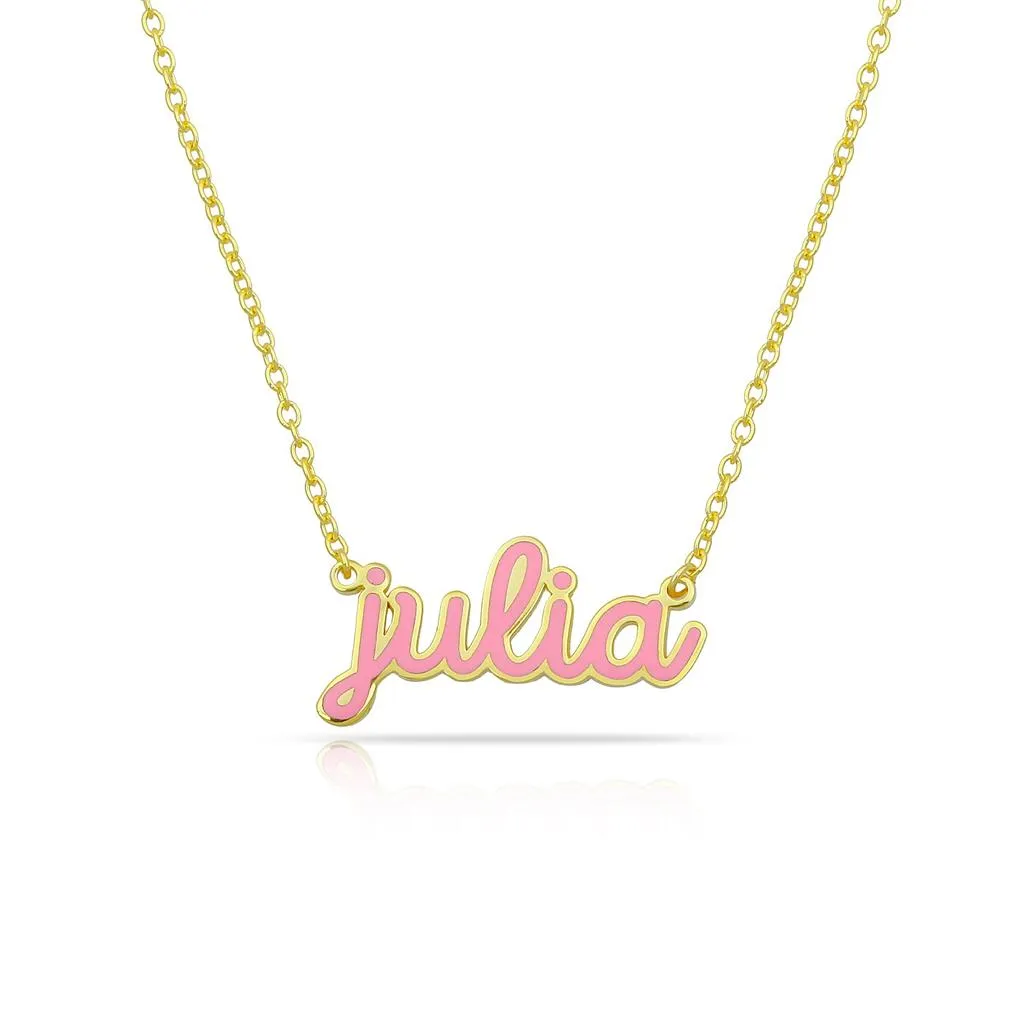 Water Resistant Custom Cursive Enamel Necklace