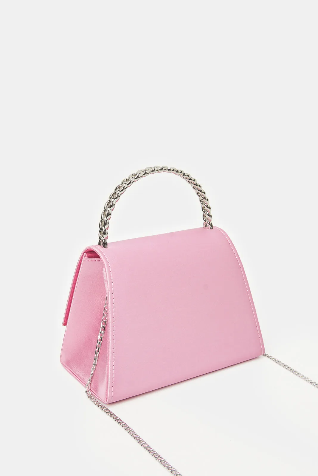 Women Pink Embellished With Hop Handle Evening Clutch