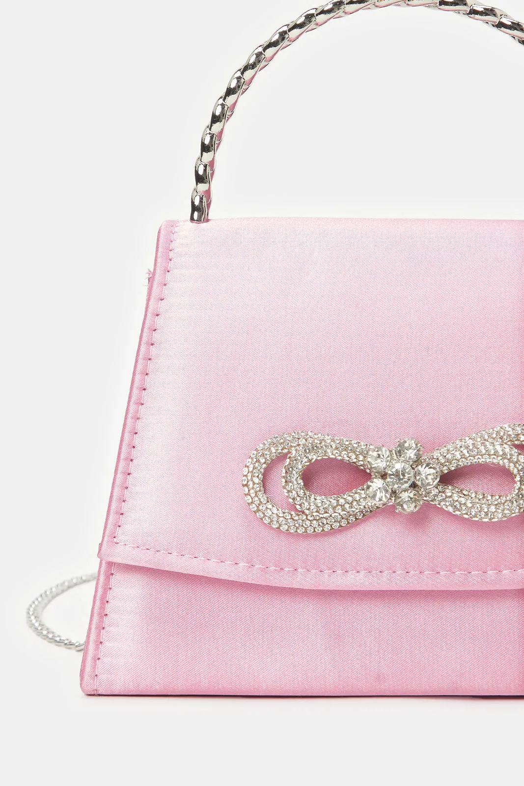 Women Pink Embellished With Hop Handle Evening Clutch