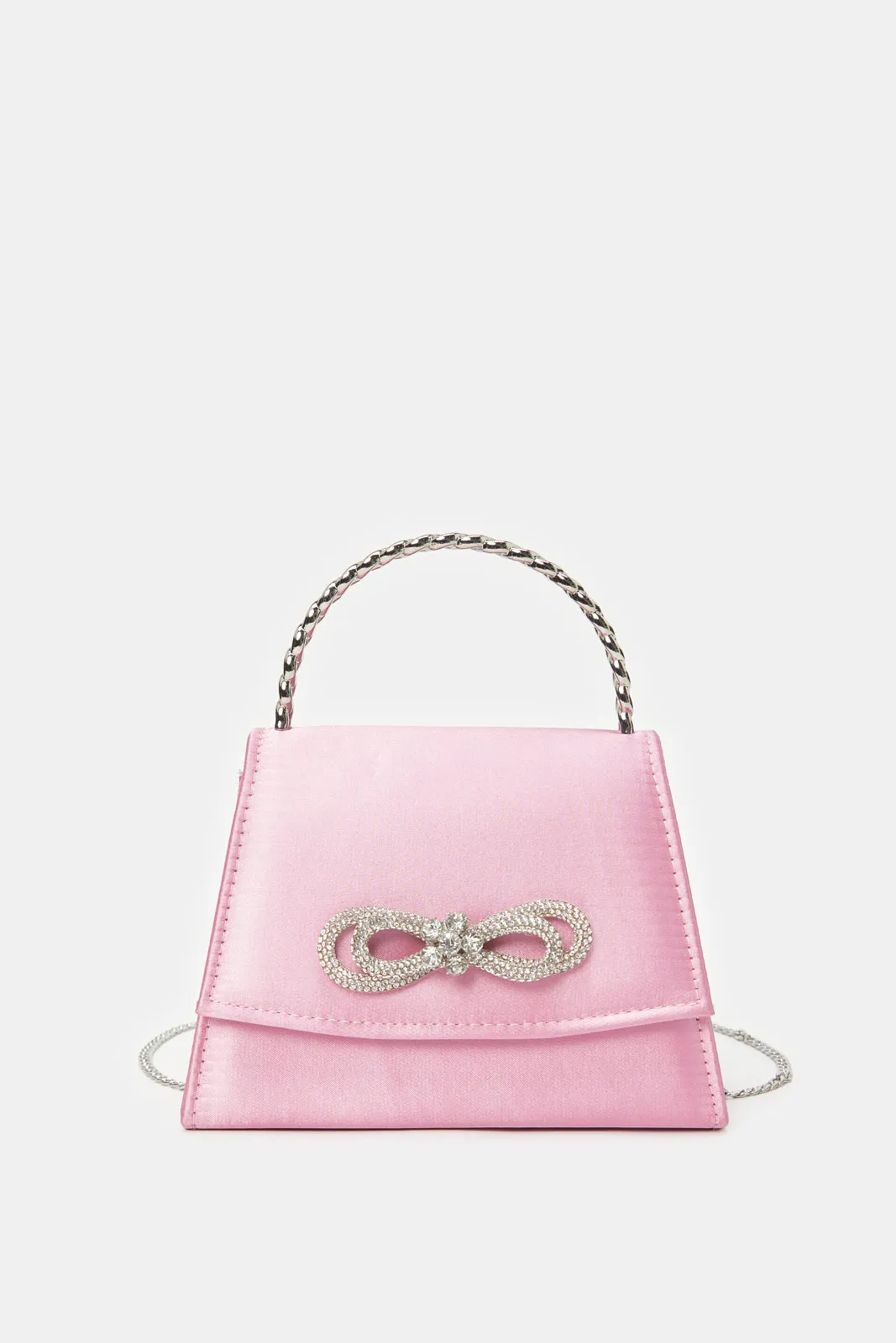 Women Pink Embellished With Hop Handle Evening Clutch