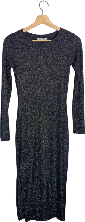 Zara Black Long Sleeve Metallic Dress UK 6